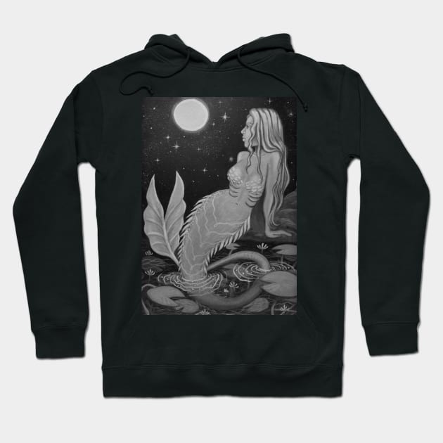 Black and White Moon mermaid Hoodie by Melisaura